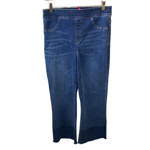 Spanx Cropped Flare Jeans Fray Hem Pull on Stretch Shaping Size Large